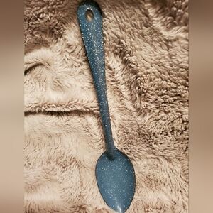 Vintage Blue Speckled Enamelware Spoon 12" Camping Rustic Cabin